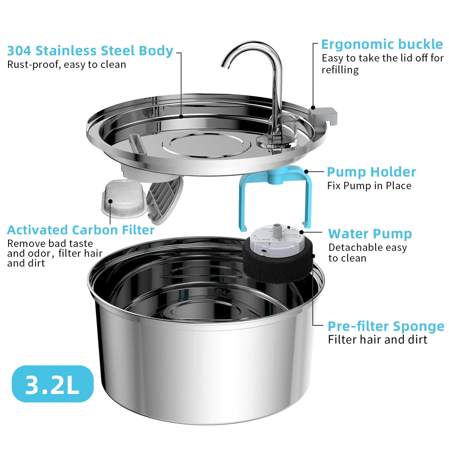 Stainless Steel Pet Water Fountain